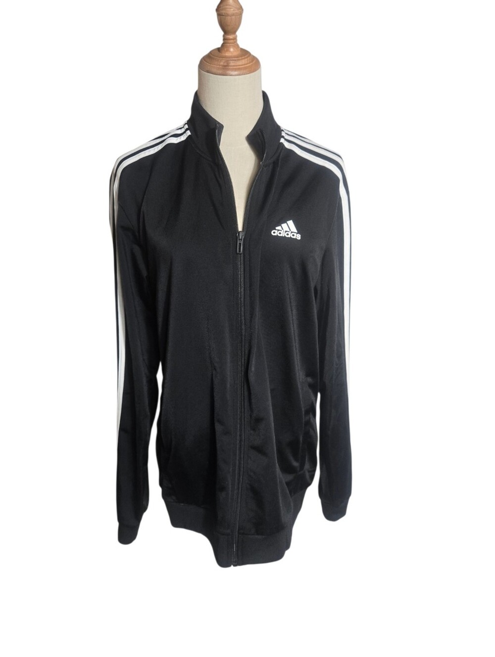 Adidas Men's Black Three-Stripe Full-Zip Track Jacket